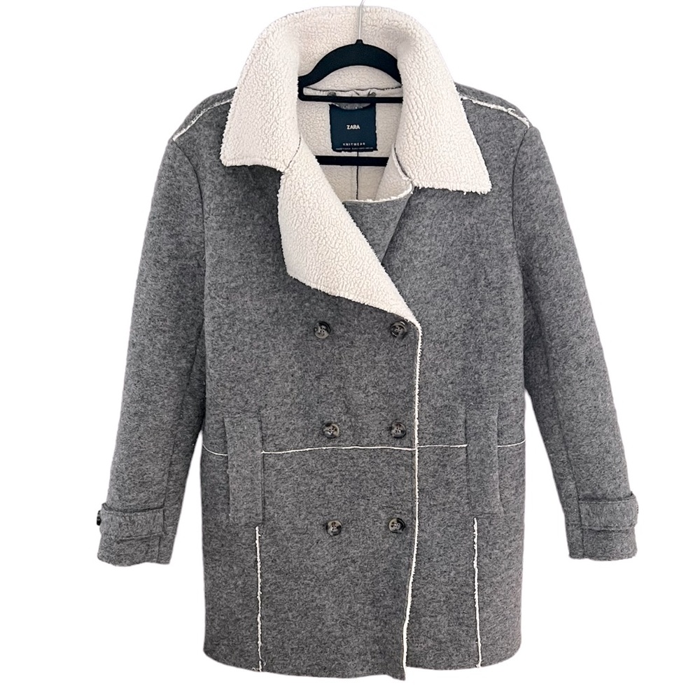 Zara Double Breasted Wool Blend Coat in Grey